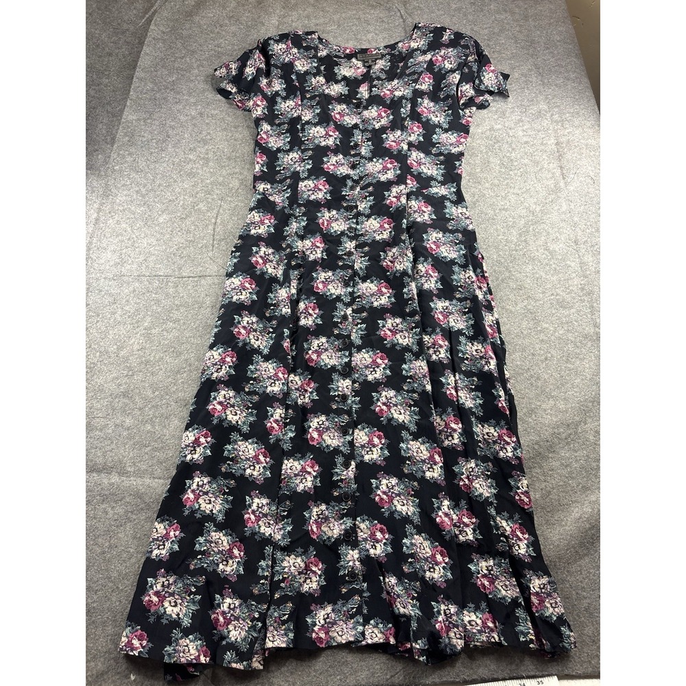 VTG Starina Women's L Maxi Prairie Dress Floral Button Front Whimsygoth Boho 90s